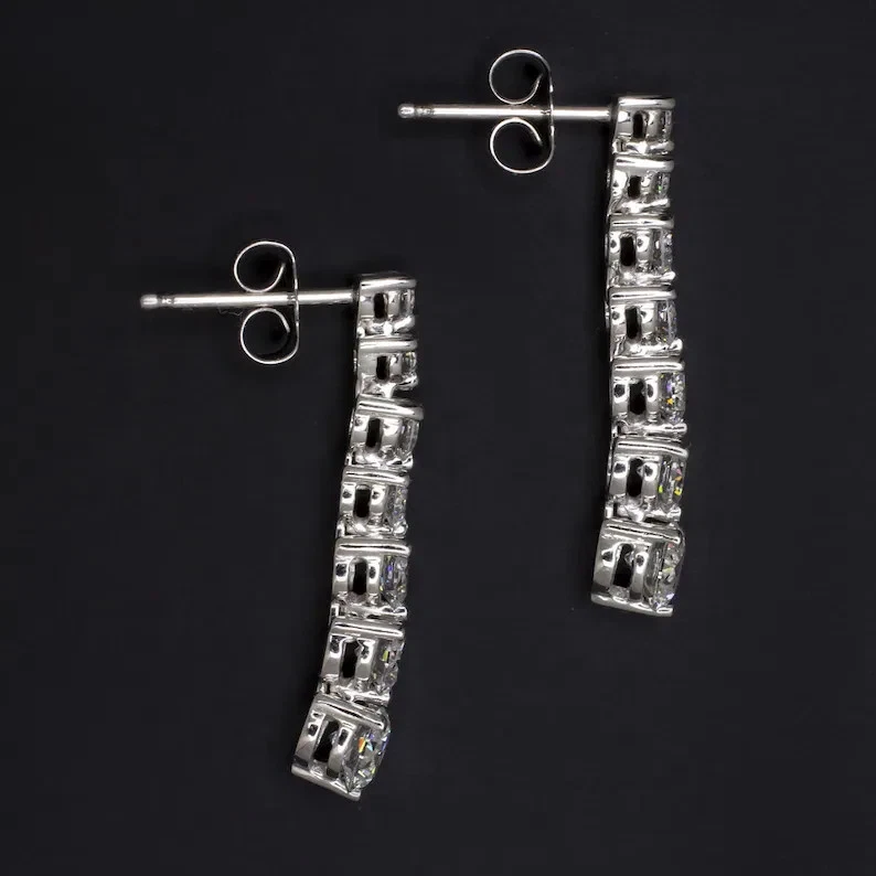 2.20Ct E VS1 Lab Grown Diamond Drop Earrings Dangle Round 14K White Gold Stud - Image 2 of 2