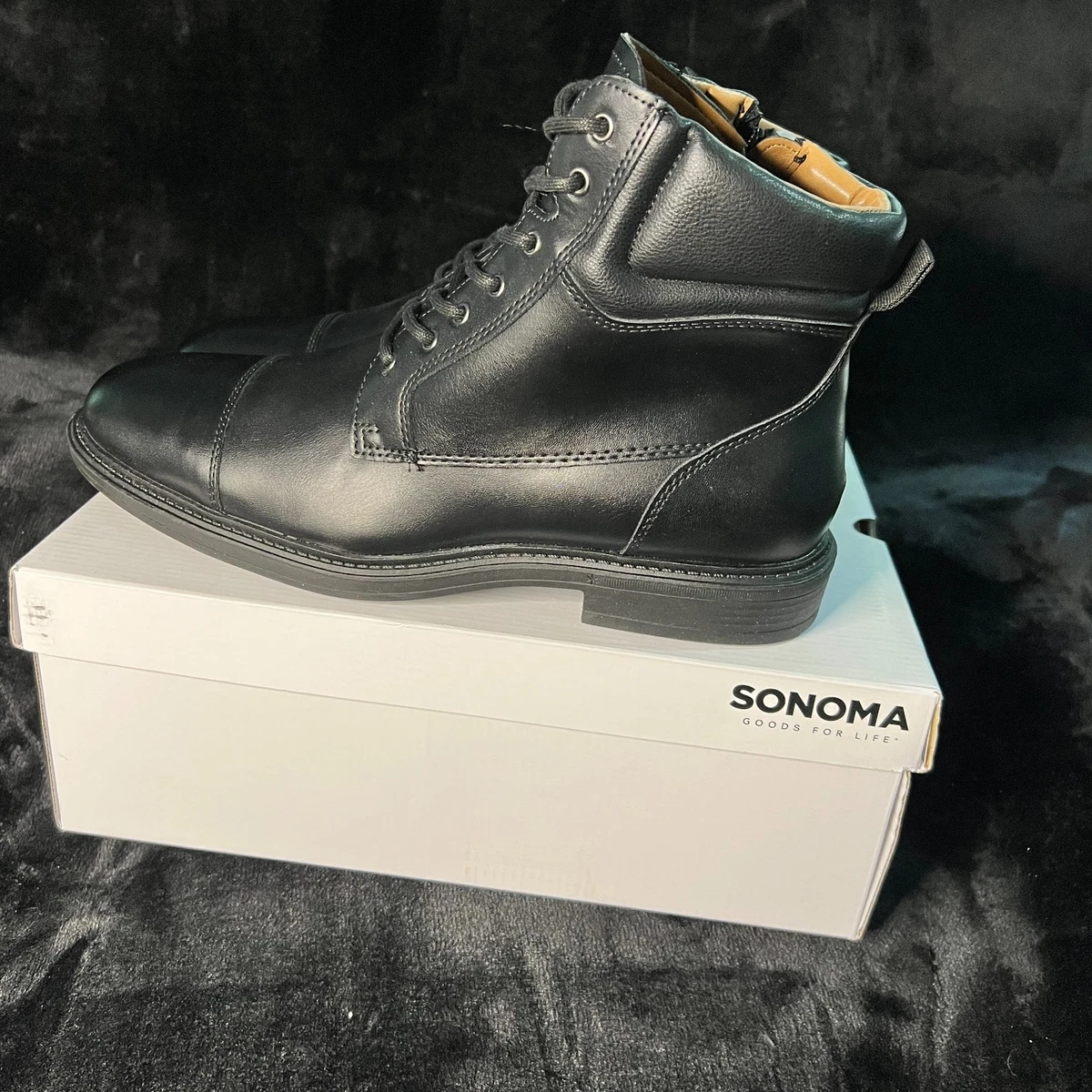 Sonoma‎ Goods For Life Mateyo Mens 11.5 Black Leather Memory Foam Lace-Up Boots Sonoma Boots Mens 12 M Ankle Top Lace Up Brown Faux Leather  main image 2