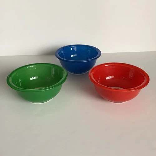 Set Of 3 Vintage Pyrex Colored Glass/Clear Bottom Mixing Bowls #322 1L Corning