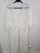 White Lace Kimono Cover Up Sheer Boho Duster Cardigan Festival Beach Size M/L