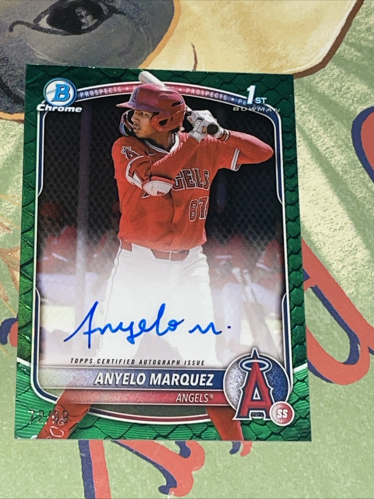 2025 Bowman Chrome Anyelo Marquez Auto Reptilian Green Refractor 1st /99🔥🔥