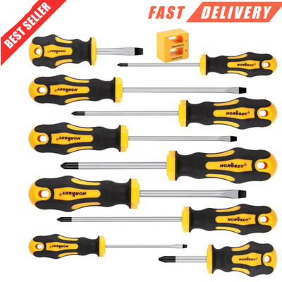 11-Pieces Magnetic Screwdriver Set 5 Phillips 5 Flat Head Tips Magnetizer Tool