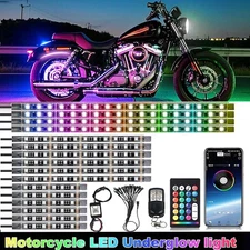 16PCS Motorcycle RGB LED Strip Light Under Glow Neon Kit Bluetooth APP Control A