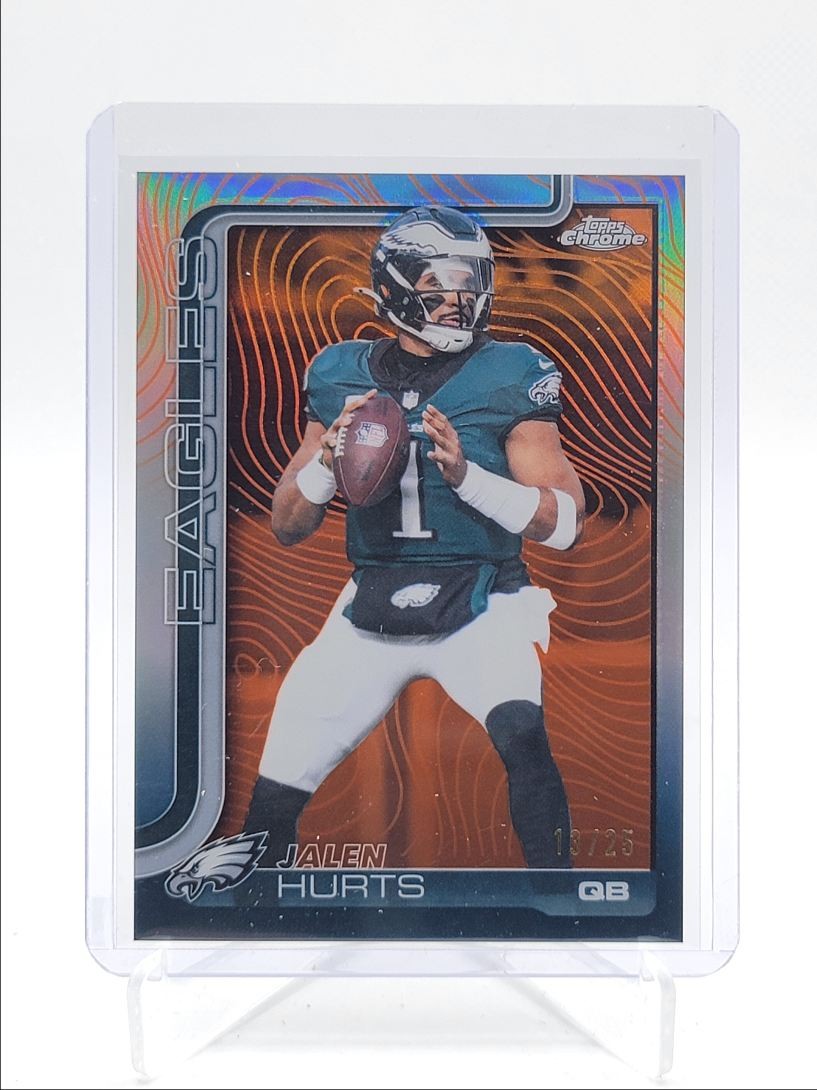 JALEN HURTS 2025 TOPPS CHROME ORANGE ETCH REFRACTOR EAGLES /25 Q4588