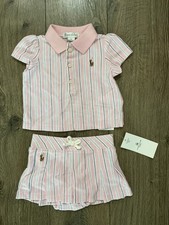 New ralph lauren baby polo Shirt Skirt 2pc Pink Stripes Infant 0-3M