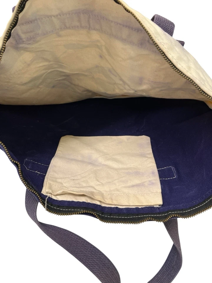 Bolso de Mano Barco Vintage Años 30 Bolso de Lona Garra Cremallera Grande Azul Frijol Estilo Escritura Foto 3 de 4
