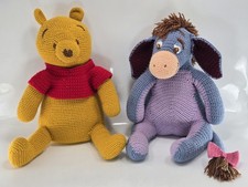 2 Lot VINTAGE Handmade Crochet Disney's Winnie The Pooh Eeyore Stuffies- Large