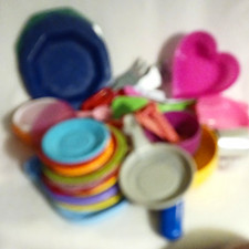 Pretend Play Plastic Dish  Tea Set Mixed Lot Plates Cups Utensils Cookware 43