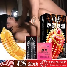 10pcs Adult Sensitive Orgasm Thin Latex Condoms Dotted Ribbed Stimulate Vaginal