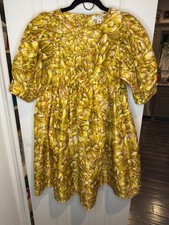 Kika Vargas x Target Floral Puff Sleeve Mini Dress Yellow Pink XXS Shimmer
