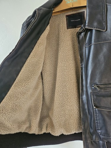 Tommy Hilfiger Jacket Bomber Zip Collar Mens Size L Distressed Faux Leather - Picture 10 of 14