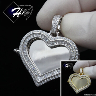 925 STERLING SILVER ICY CZ GOLD PLATED/SILVER HEART PHOTO LOCKET PENDANT*SP316