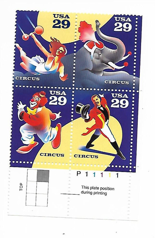 AMERICAN CIRCUS 4 DIFFERENT STAMPS MINT PLATE BLOCK