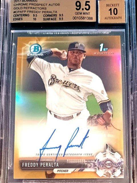 Freddy Peralta 2017 Bowman Chrome 1st Auto Gold Ref #/50 BGS 9,5/10 TRUE GEM