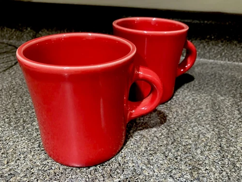 VTG Homer Laughlin HLC Set 2 Restaurant Ware Coffee Mugs Bright Red 12 Oz MINT
