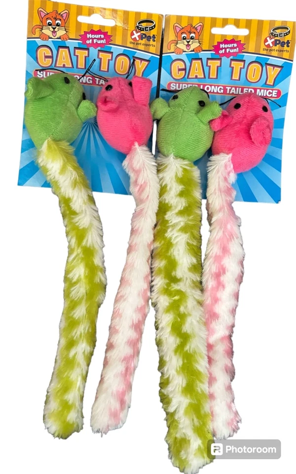 Lot Of 2 Packs Vo-Toys Mouse With bell & Super Long Crinkle Tail Cat Toy 4 Mice