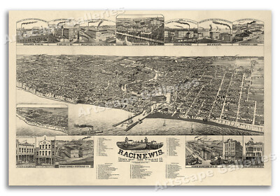 Racine Wisconsin 1883 Historic Panoramic Town Map - 20x30