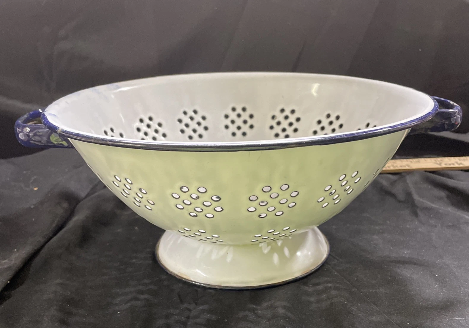 Vintage ~ Enamelware Blue and White Colander