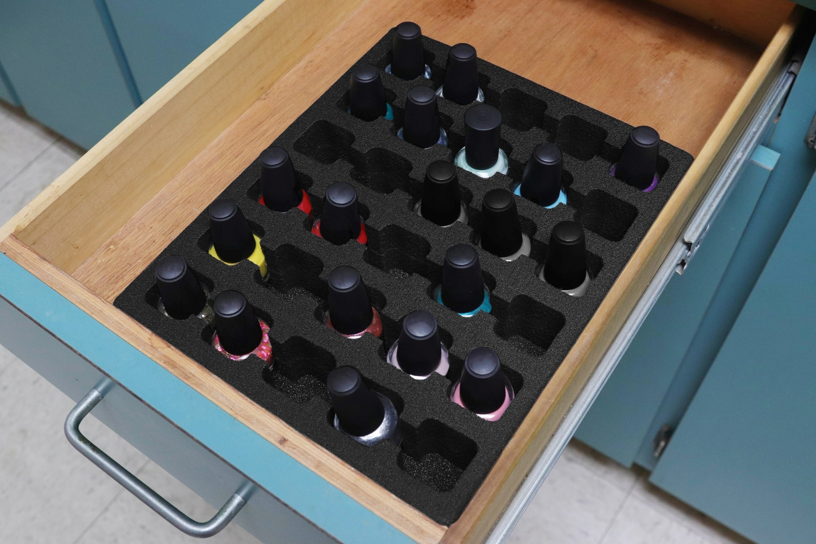 Nail Polish Drawer Organizer Washable Insert Tray Black Foam 8.9" x 10.