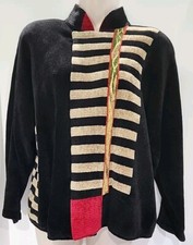 Mina Norton Nyc Chenille Jacket Womens Large Designer Wearable Art Black Gold
