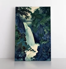Zen Japanese Waterfall Hokusai Wall Art Print Framed Canvas, Blue Green Nature