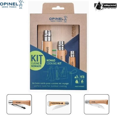 Opinel Outdoor Set Nomad Geschirr Küchenutensilien Messer Korkenzieher Holzbrett - Bild 1 von 4