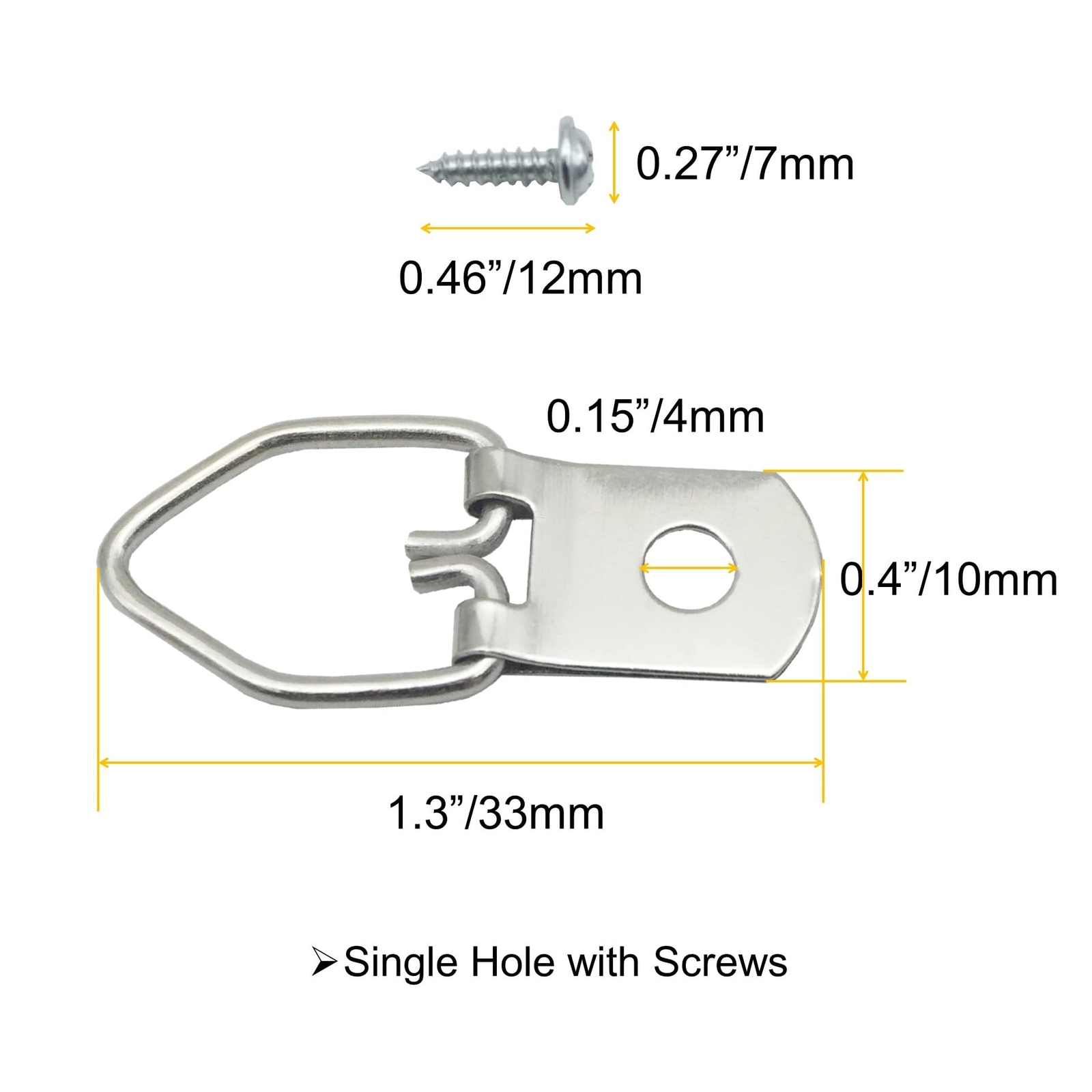 100Pcs D Rings Frame Hooks for Picture Hanging with Screws for Hard Walls
