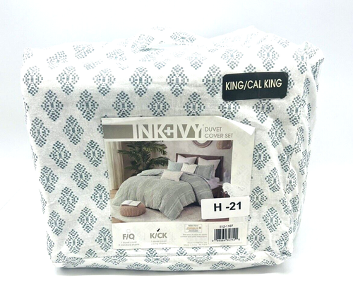 INK+IVY Kara 3-Piece Cotton Jacquard Duvet Cover Set - KING / CAL KING, AQUA