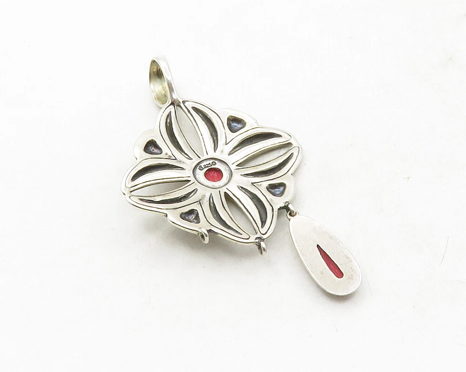 Colgante Floral Carolyn Pollack Relios Plata 925 Vintage Coral Rojo PT9925 Foto 4 de 4