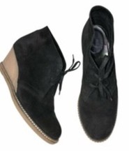 J CREW WOMAN ITALIAN SUEDE BLACK WEDGE COMFORTABLE LACE UP PRE-OWNED 6
