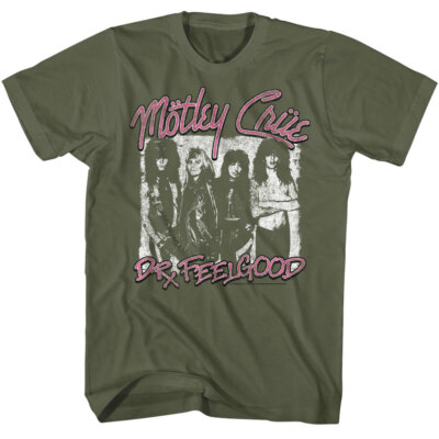 MOTLEY CRUE Official T-Shirt 1989 Dr Feel Good World Tour New Green Cotton