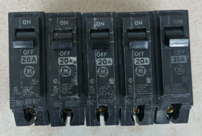 LOT OF 5 GE THQL1120 20A 120V Circuit Breaker 1P