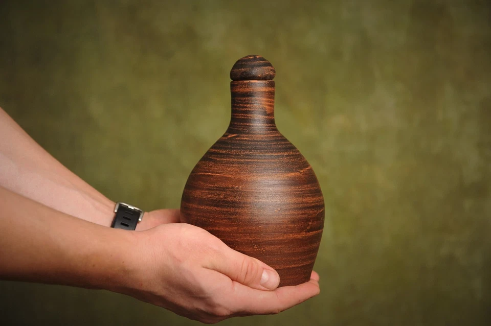 Handmade Bottle Red Clay Vessel Jug for Wine Water Juice Milk Vodka Pitchers - Image 2 of 4
