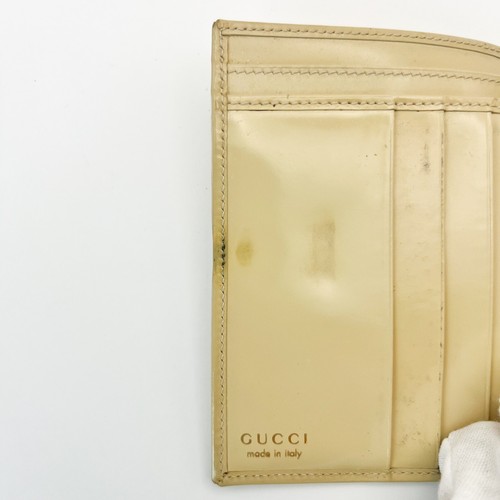 Gucci Enamel Leather G Clip Double Sided Wallet Bifold Beige Purse Authentic - Picture 20 of 22