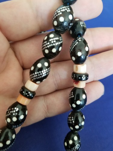 Antique Black Coral Prayer Beads Hand Inlaid Silver white with red coral 59 g - Picture 10 of 10