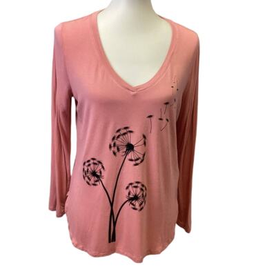 Hand Printed Upcycled Medium Dandelion Make a Wish V-Neck Long