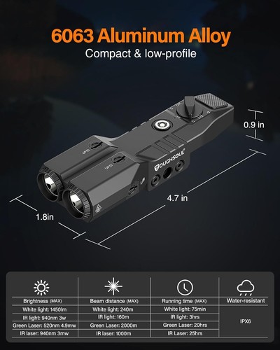 4 in 1 Tactical Flashlight Green Laser Combo Mlok Picatinny Mounted 940nm IR New - Picture 7 of 8