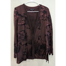 Ming Wang Floral Tailored Jacquard Knit Eyehook Jacket Size Medium