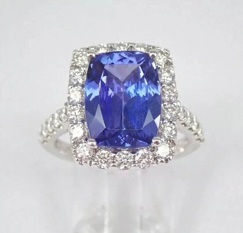 2.20 Ct Cushion Cut Natural Tanzanite Halo Engagement Ring 14K White Gold - image 3 of 4