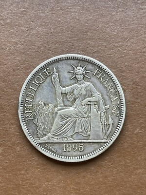 1895-A French Indo-China 1 Piastre World Silver Coin