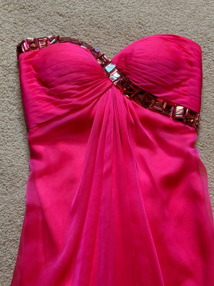 La Femme Coral Pink Red Strapless Pageant Evening Gown Maxi Dress Formal Prom 2 - Image 4 of 4