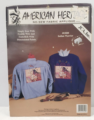 AMERICAN HERITAGE CRAFT NO-SEW FABRIC APPLIQUE ''Indian Warrior'' 03008 IRON ON