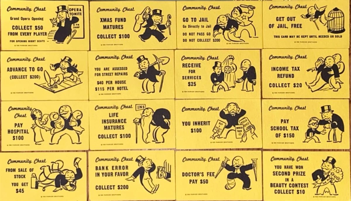 Monopoly Community Chest Cards 1935 1998 You Choose
