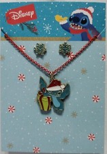 Disney Christmas Stitch In Santa Hat Earrings And Necklace Set