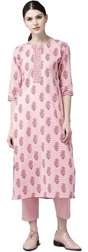Pink Printed Straight Kurti Kurta 