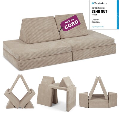 Linodino Spielsofa Cord Kindersofa Schalffunktion Schaumstoffbausteine Modulsofa
