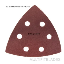 Large Triangular Size 120 Grit Hook & Loop Oscillating Sanding Sheets: 60 Pack