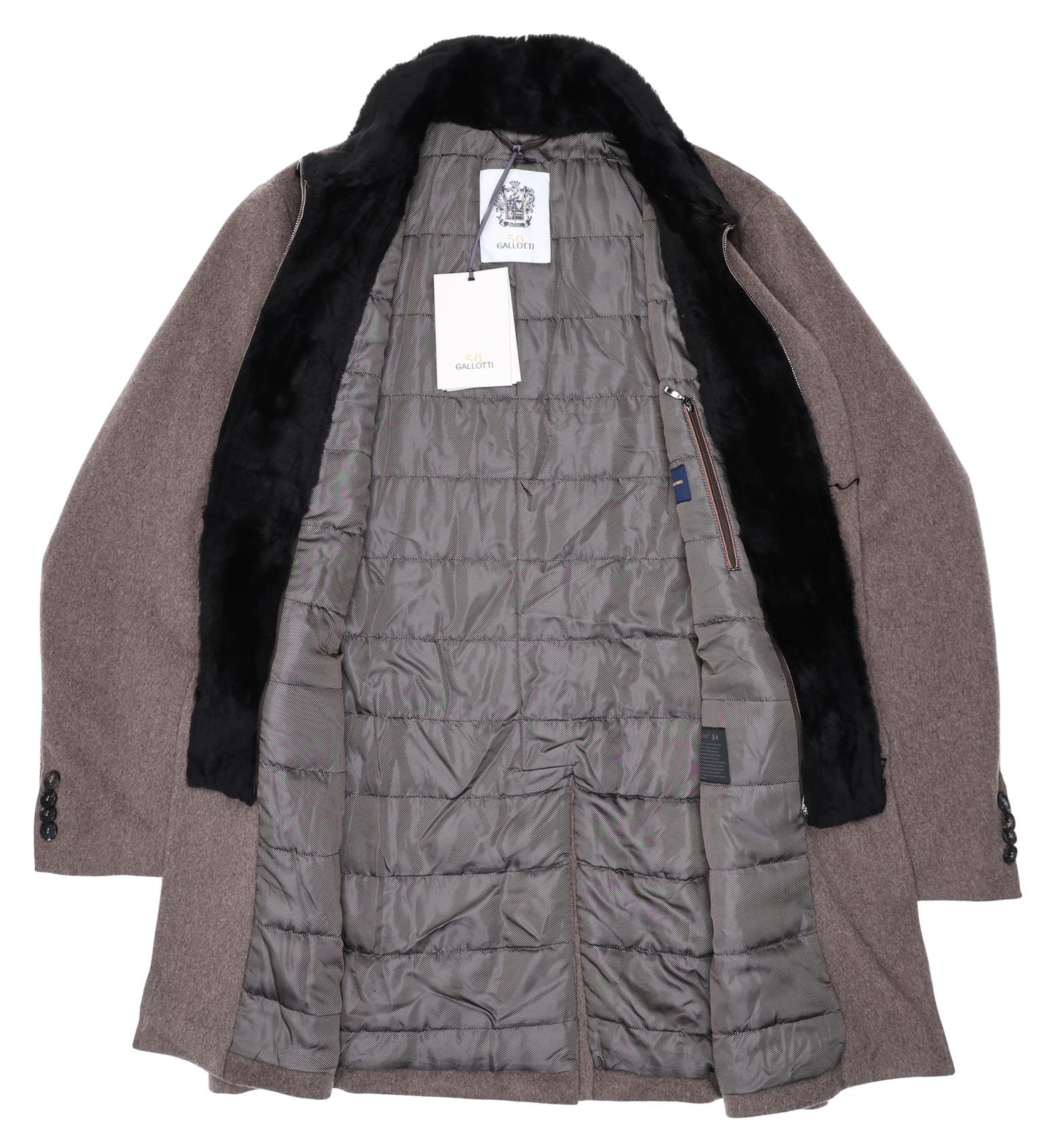 Gallotti 288440 Lora Piana Wool Overcoat Removable Shearling Collar Bib 40 image 3