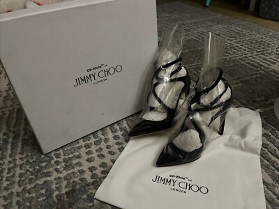 Jimmy Choo X Off-White Claire 100 Pointed Toe Pumps in Black Satin EU 35.5. New