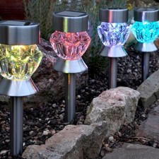Set of 4 Solar Powered Colour-Changing LED Stake Lights Outdoor Garden Lighting